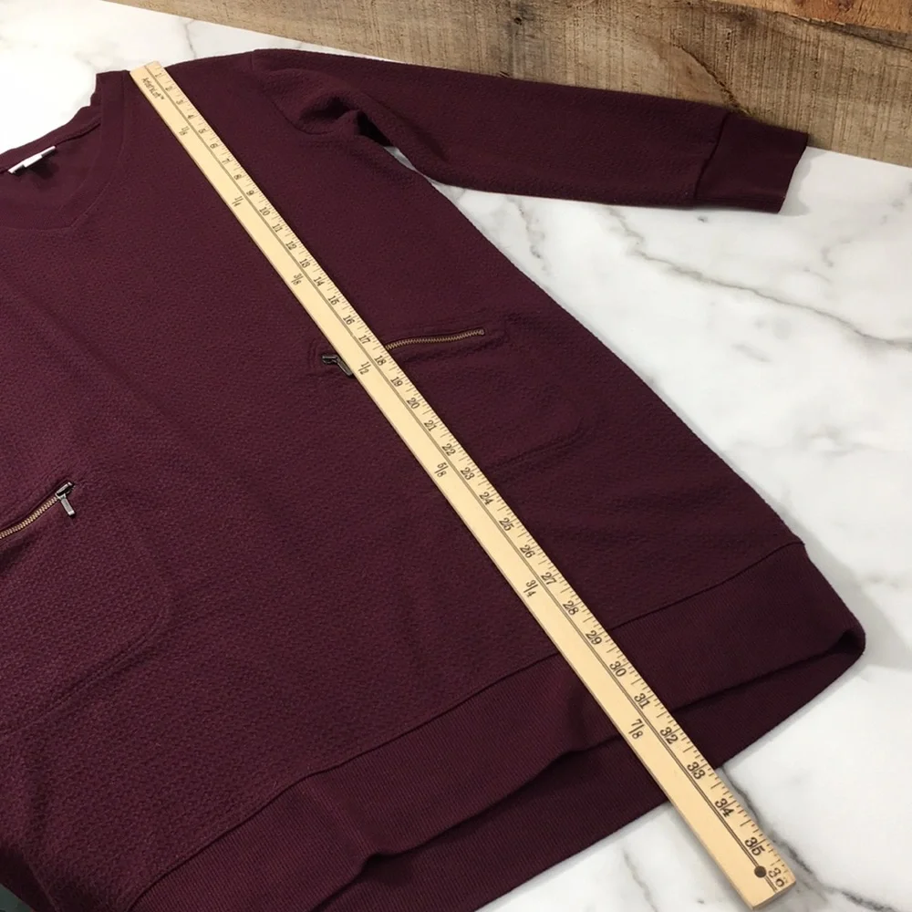 J. Jill Maroon Waffle Knit Tunic Top Womens Medium Petite V Neck Long Sleeve - Picture 11 of 11